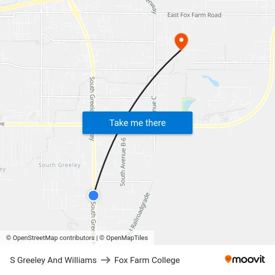 S Greeley And Williams to Fox Farm College map