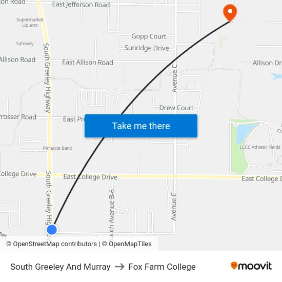 South Greeley And Murray to Fox Farm College map
