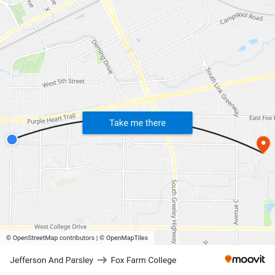 Jefferson And Parsley to Fox Farm College map