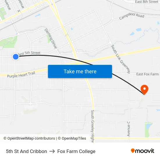 5th St And Cribbon to Fox Farm College map