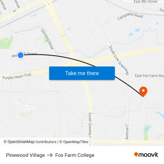 Pinewood Village to Fox Farm College map