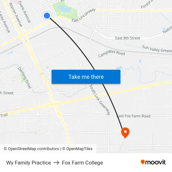 Wy Family Practice to Fox Farm College map