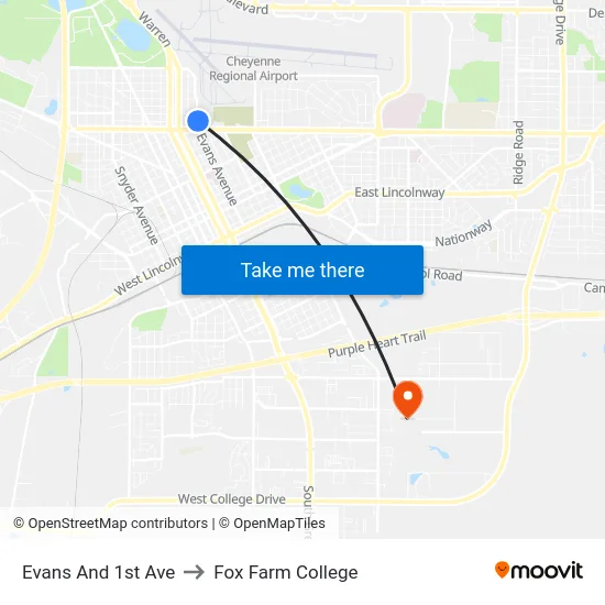 Evans And 1st Ave to Fox Farm College map
