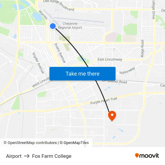 Airport to Fox Farm College map