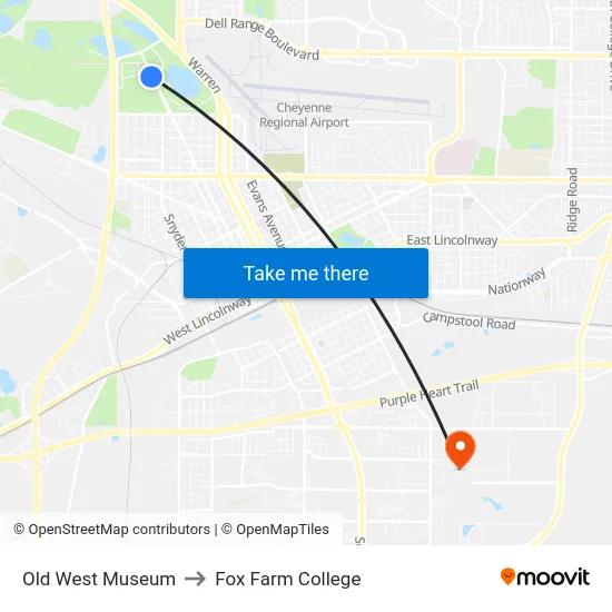 Old West Museum to Fox Farm College map