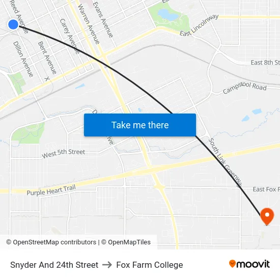 Snyder And 24th Street to Fox Farm College map