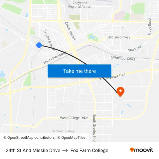 24th St And Missile Drive to Fox Farm College map