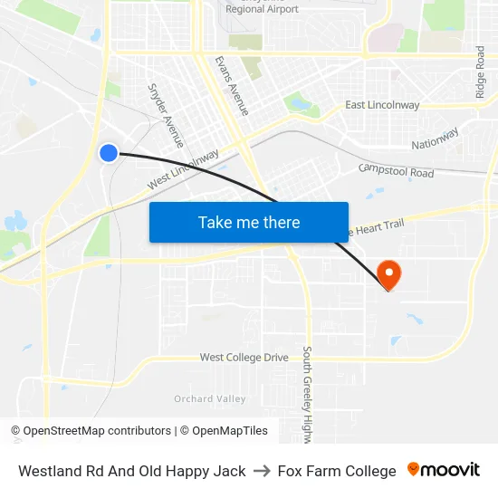 Westland Rd And Old Happy Jack to Fox Farm College map