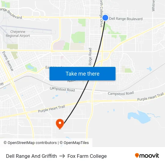 Dell Range And Griffith to Fox Farm College map