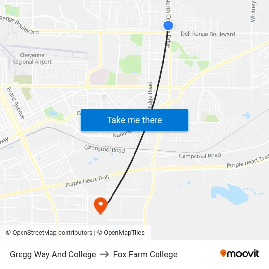 Gregg Way And College to Fox Farm College map