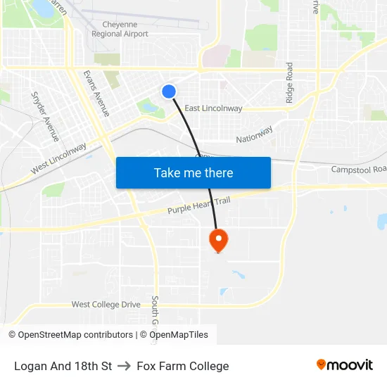 Logan And 18th St to Fox Farm College map