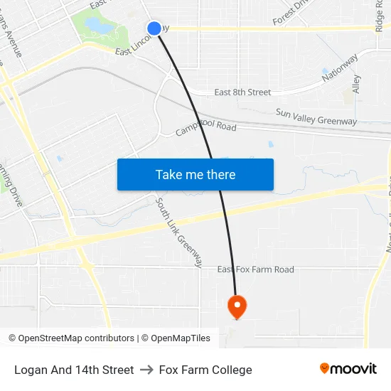 Logan And 14th Street to Fox Farm College map