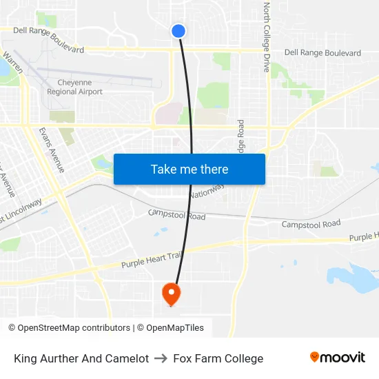 King Aurther And Camelot to Fox Farm College map
