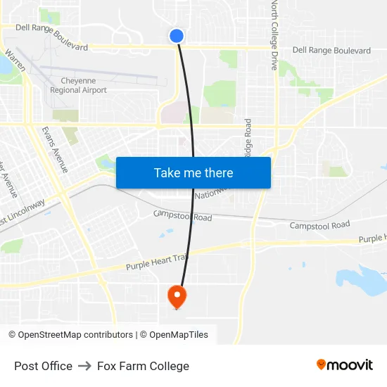 Post Office to Fox Farm College map