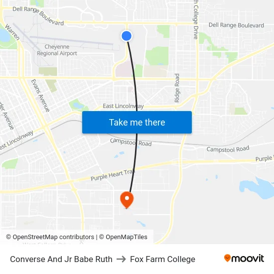 Converse And Jr Babe Ruth to Fox Farm College map