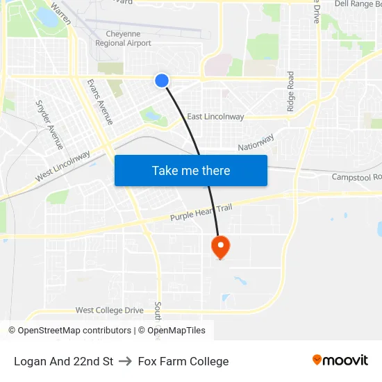 Logan And 22nd St to Fox Farm College map