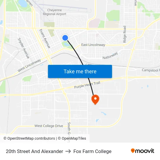 20th Street And Alexander to Fox Farm College map