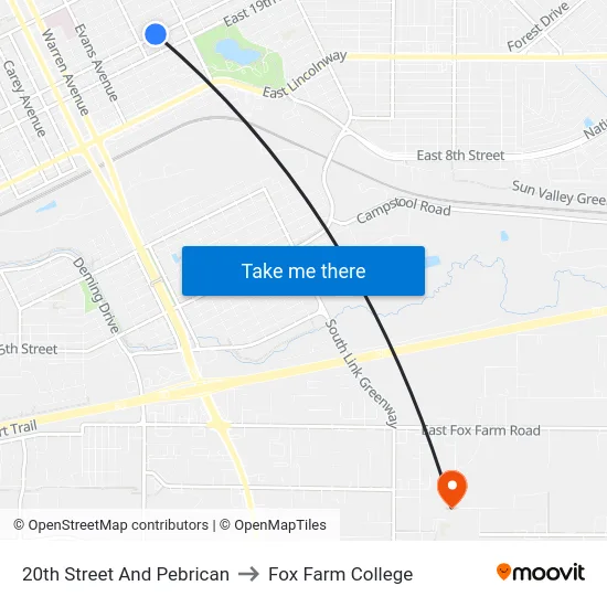 20th Street And Pebrican to Fox Farm College map