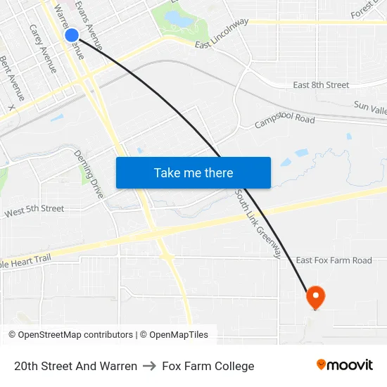 20th Street And Warren to Fox Farm College map