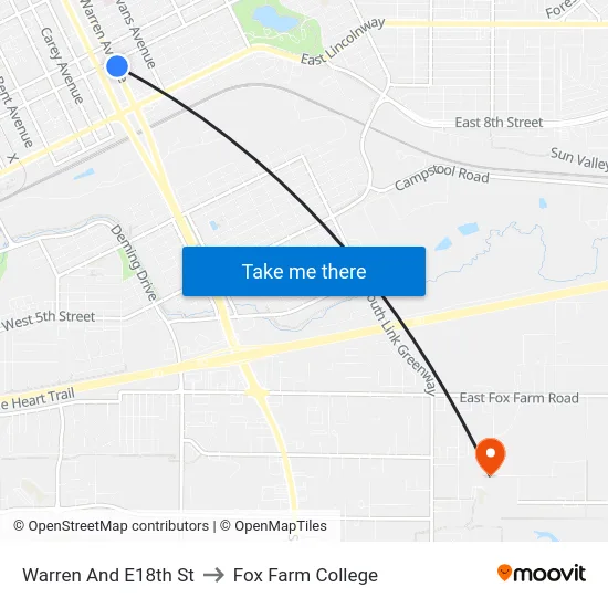Warren And E18th St to Fox Farm College map
