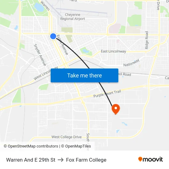 Warren And E 29th St to Fox Farm College map
