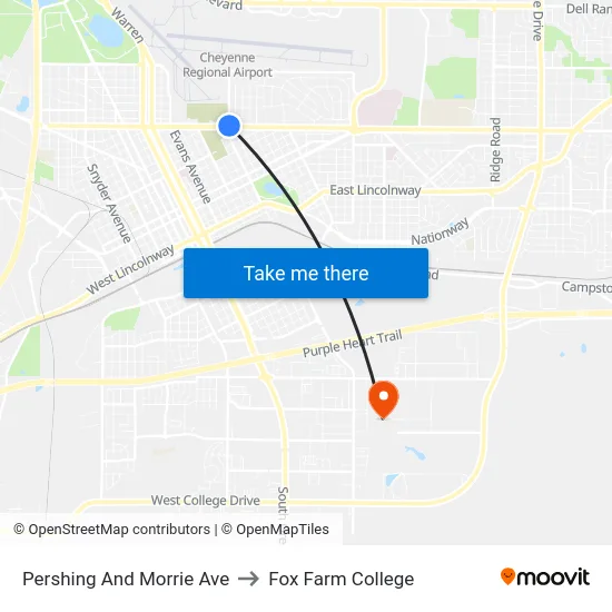 Pershing And Morrie Ave to Fox Farm College map