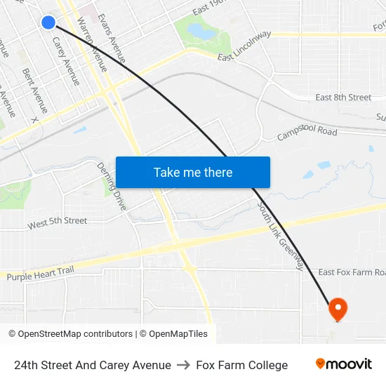 24th Street And Carey Avenue to Fox Farm College map