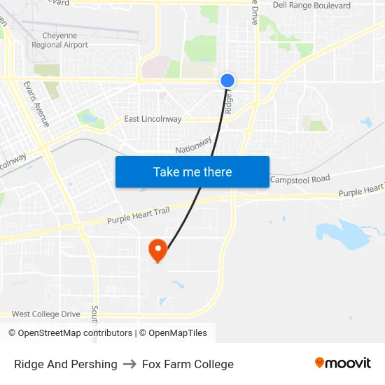 Ridge And Pershing to Fox Farm College map