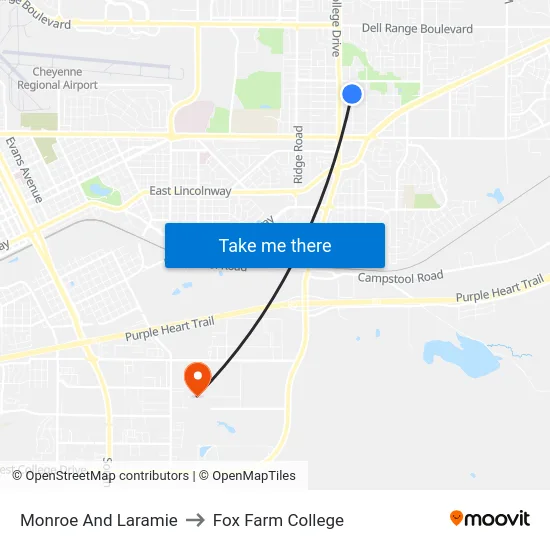 Monroe And Laramie to Fox Farm College map