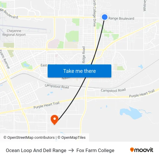Ocean Loop And Dell Range to Fox Farm College map