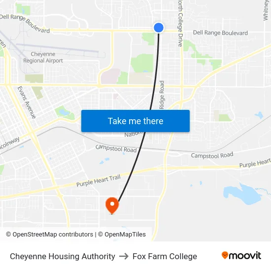 Cheyenne Housing Authority to Fox Farm College map
