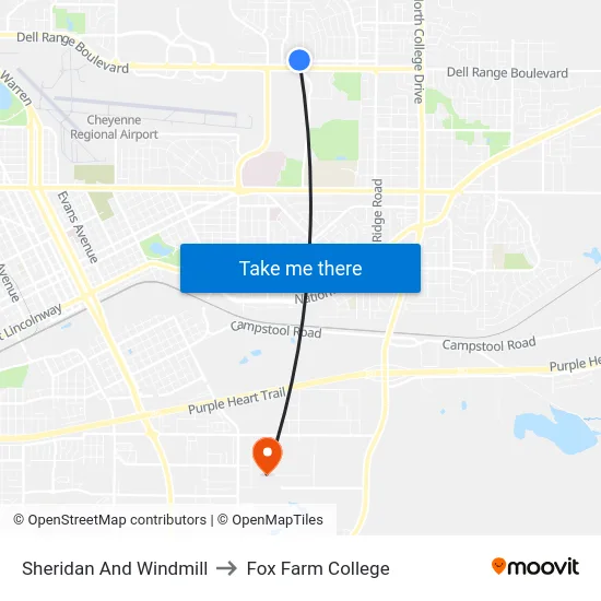 Sheridan And Windmill to Fox Farm College map