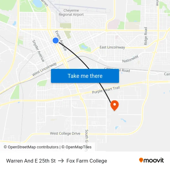 Warren And E 25th St to Fox Farm College map