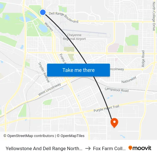 Yellowstone And Dell Range Northbound to Fox Farm College map