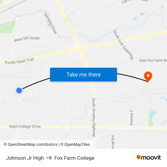 Johnson Jr High to Fox Farm College map