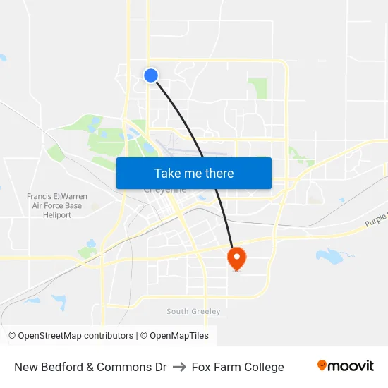 New Bedford & Commons Dr to Fox Farm College map