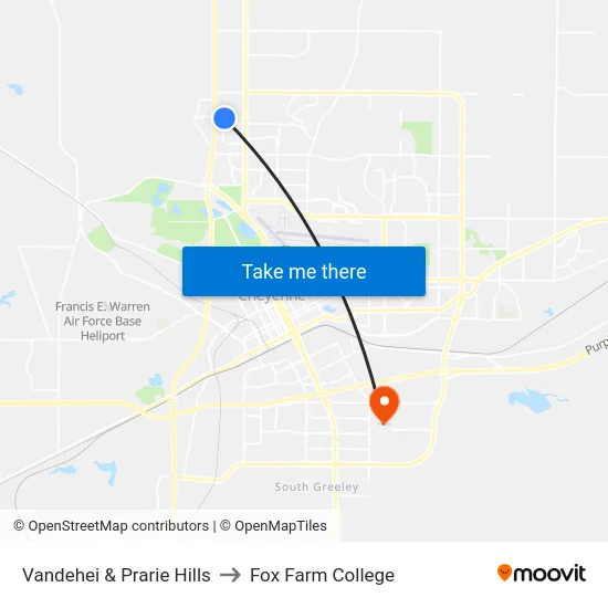 Vandehei & Prarie Hills to Fox Farm College map