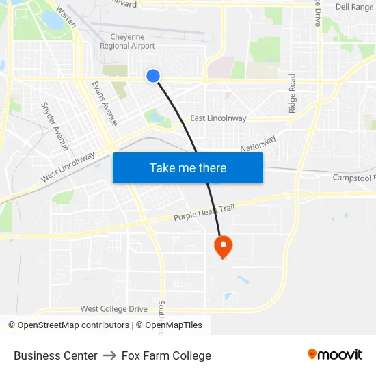 Business Center to Fox Farm College map