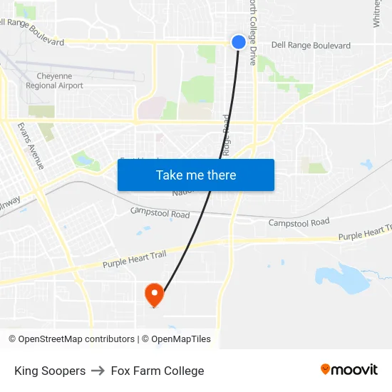 King Soopers to Fox Farm College map