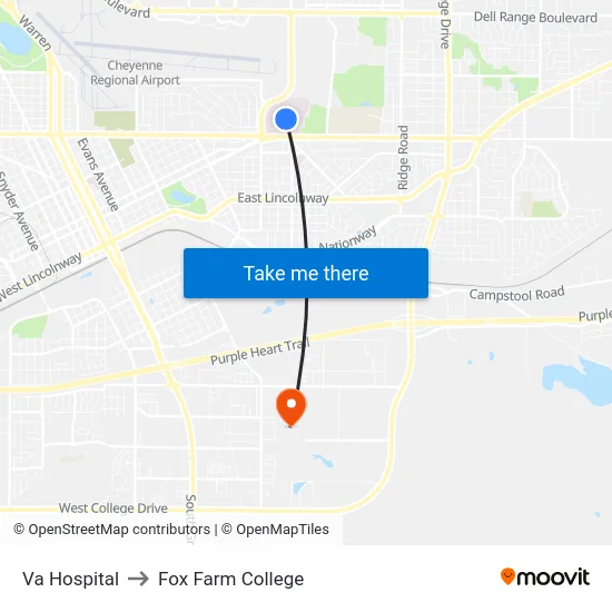Va Hospital to Fox Farm College map