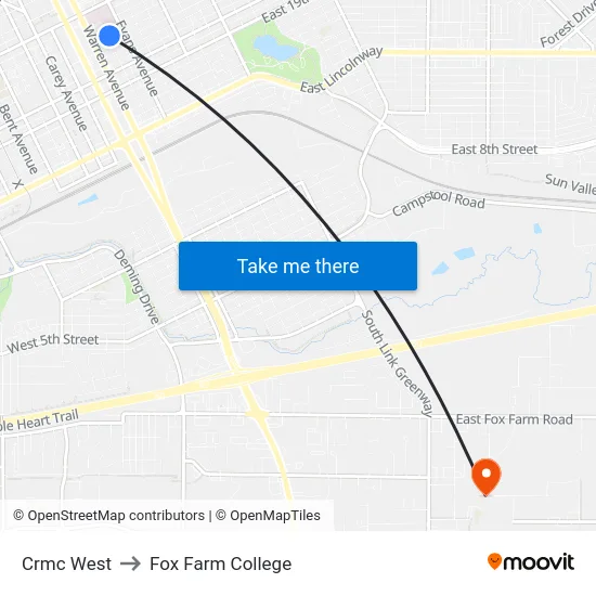 Crmc West to Fox Farm College map