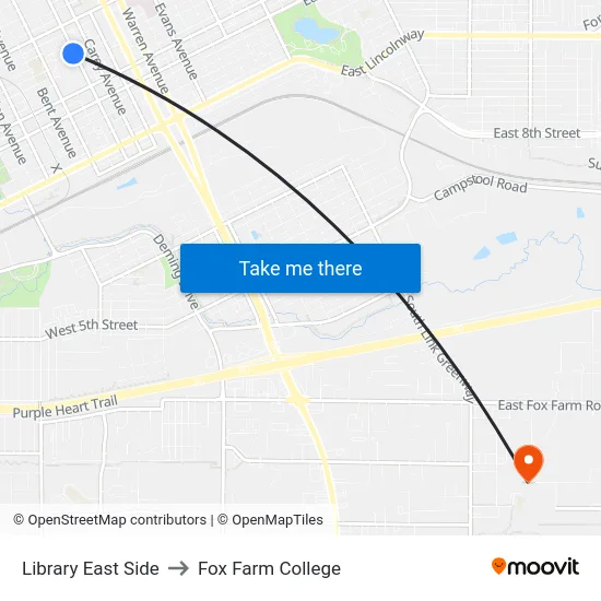 Library East Side to Fox Farm College map