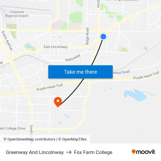 Greenway And Lincolnway to Fox Farm College map
