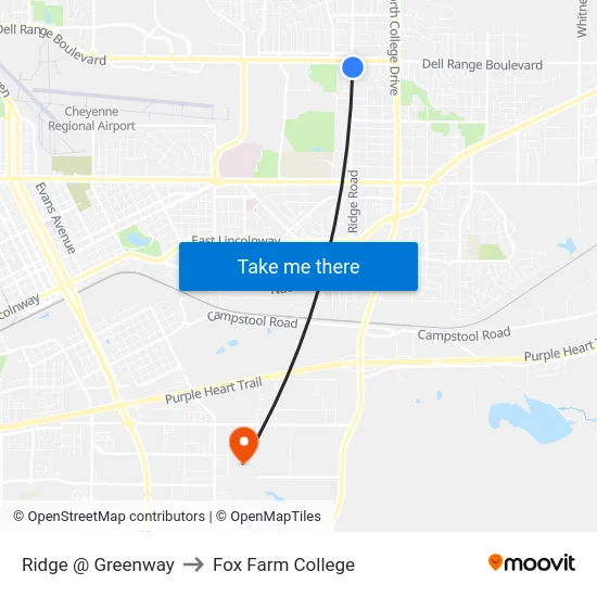 Ridge @ Greenway to Fox Farm College map