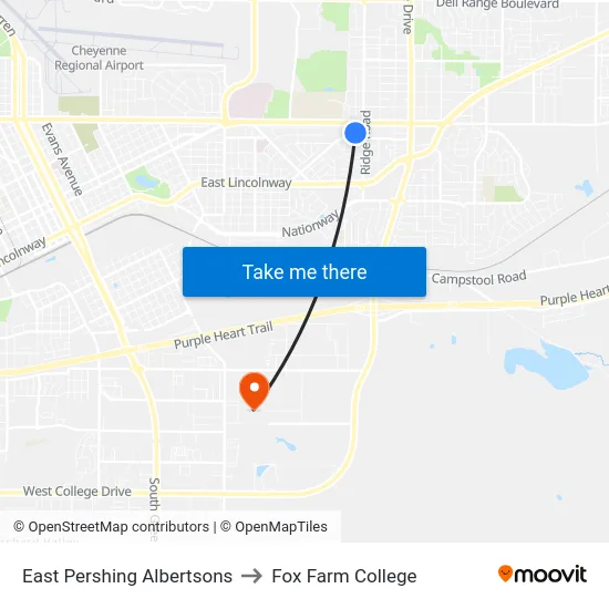 East Pershing Albertsons to Fox Farm College map