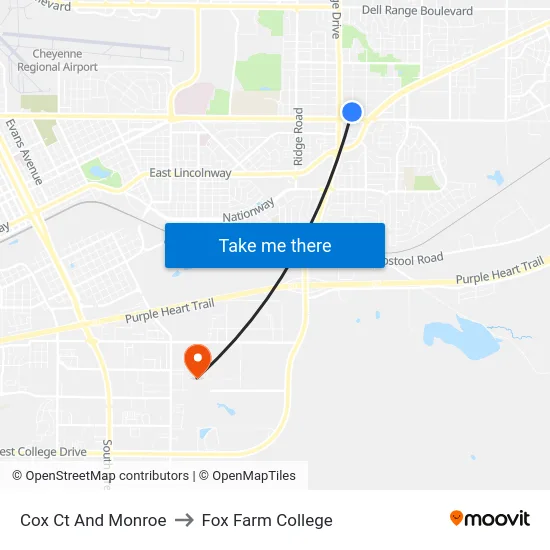 Cox Ct And Monroe to Fox Farm College map