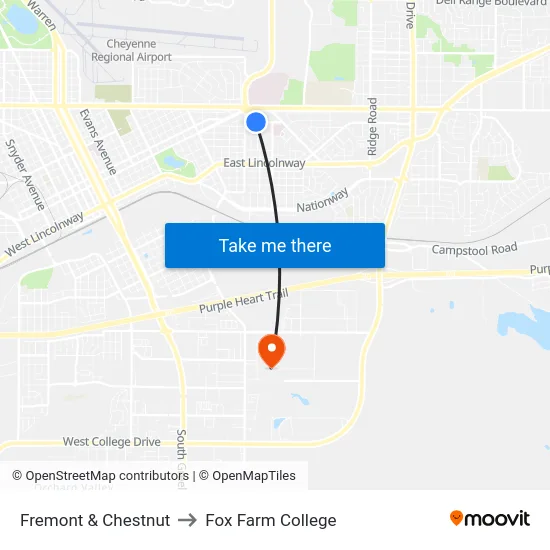 Fremont & Chestnut to Fox Farm College map
