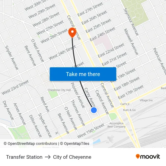 Transfer Station to City of Cheyenne map