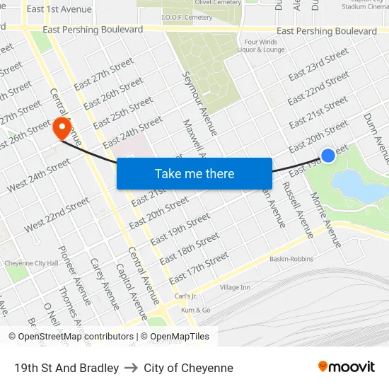 19th St And Bradley to City of Cheyenne map