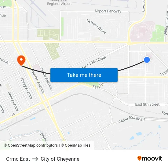 Crmc East to City of Cheyenne map
